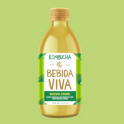 Bebida viva Kombucha Sabor Manzana y Jengibre