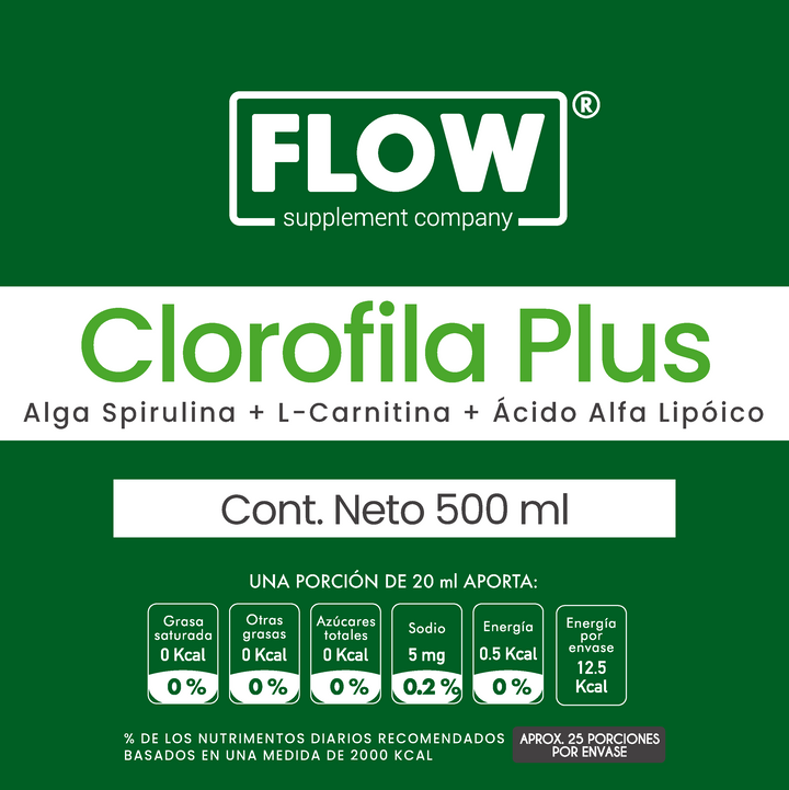 FLOW CLOROFILA PLUS CON ALGA SPIRULIN + L-CARNITINA + ACIDO ALFA LIPOICO