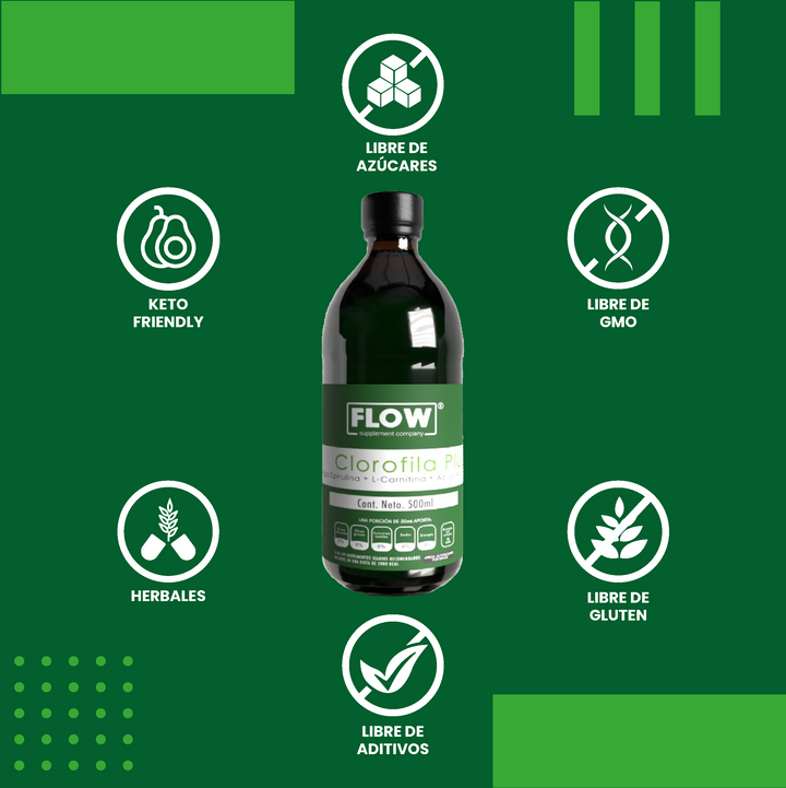 FLOW CLOROFILA PLUS CON ALGA SPIRULIN + L-CARNITINA + ACIDO ALFA LIPOICO