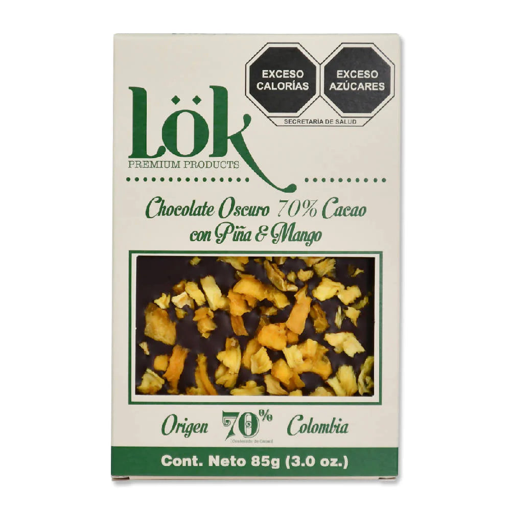 Lök CHOCOLATE OSCURO 70% CACAO CON PIÑA Y MANGO