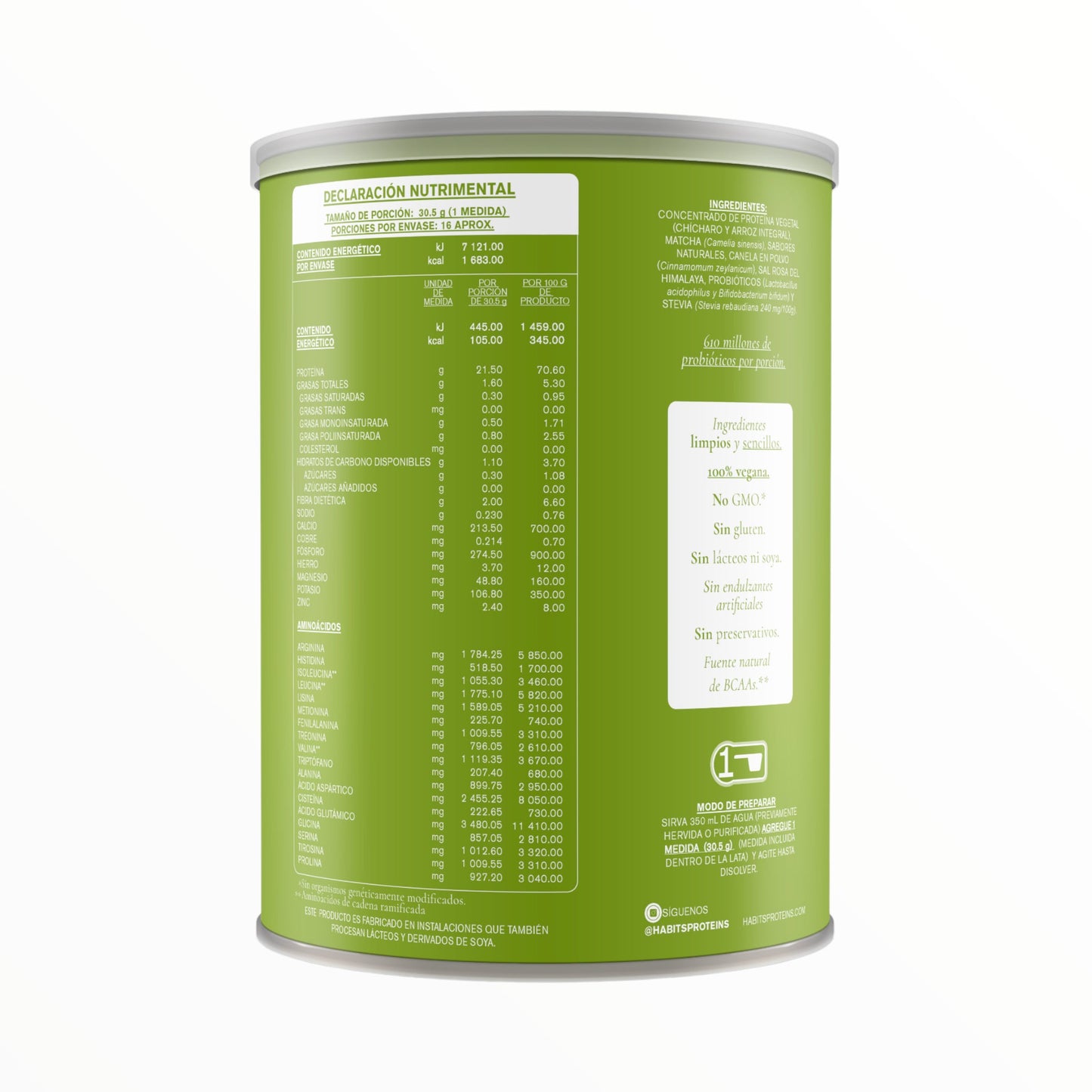 HABITS PROTEINA VEGANA SABOR MATCHA VAINILLA