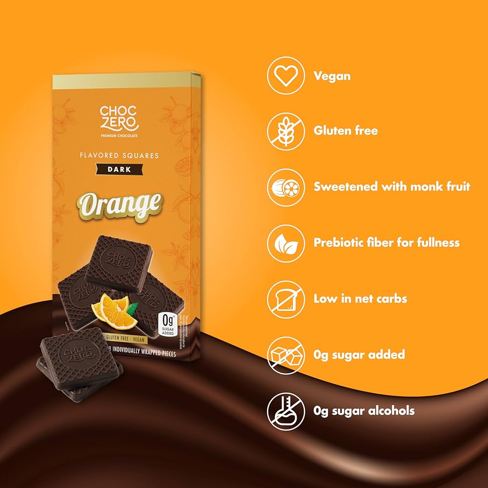 Choc Zero Flavored Squares Dark Orange