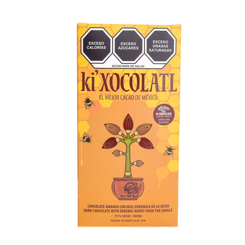 KI'XOCOLATL CHOCOLATE AMARGO CON MIEL ENDEMICA DE LA SELVA