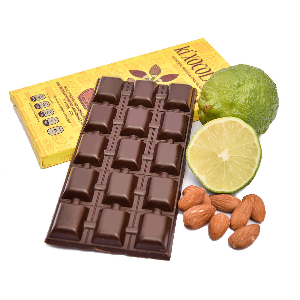 KI'XOCOLATL CHOCOLATE AMARGO, LIMA DE CAMPECHE Y ALMENDRAS