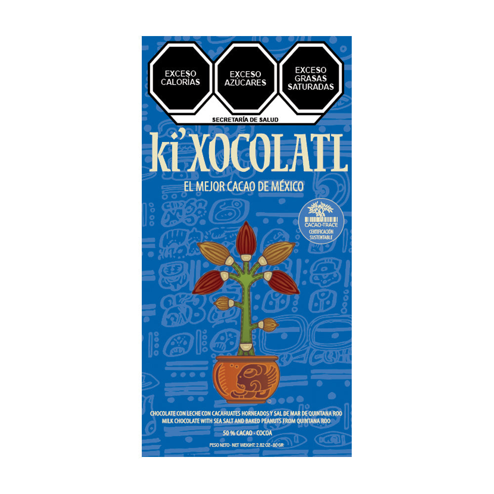 KI'XOCOLATL CHOCOLATE CON LECHE CON CACAHUATES HORNEADOS Y SAL DE MAR DE QUINTANA ROO