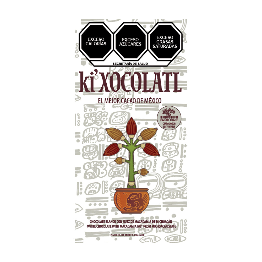 KI'XOCOLATL CHOCOLATE BLANCO CON NUEZ DE MACADAMIA DE MICHOACAN