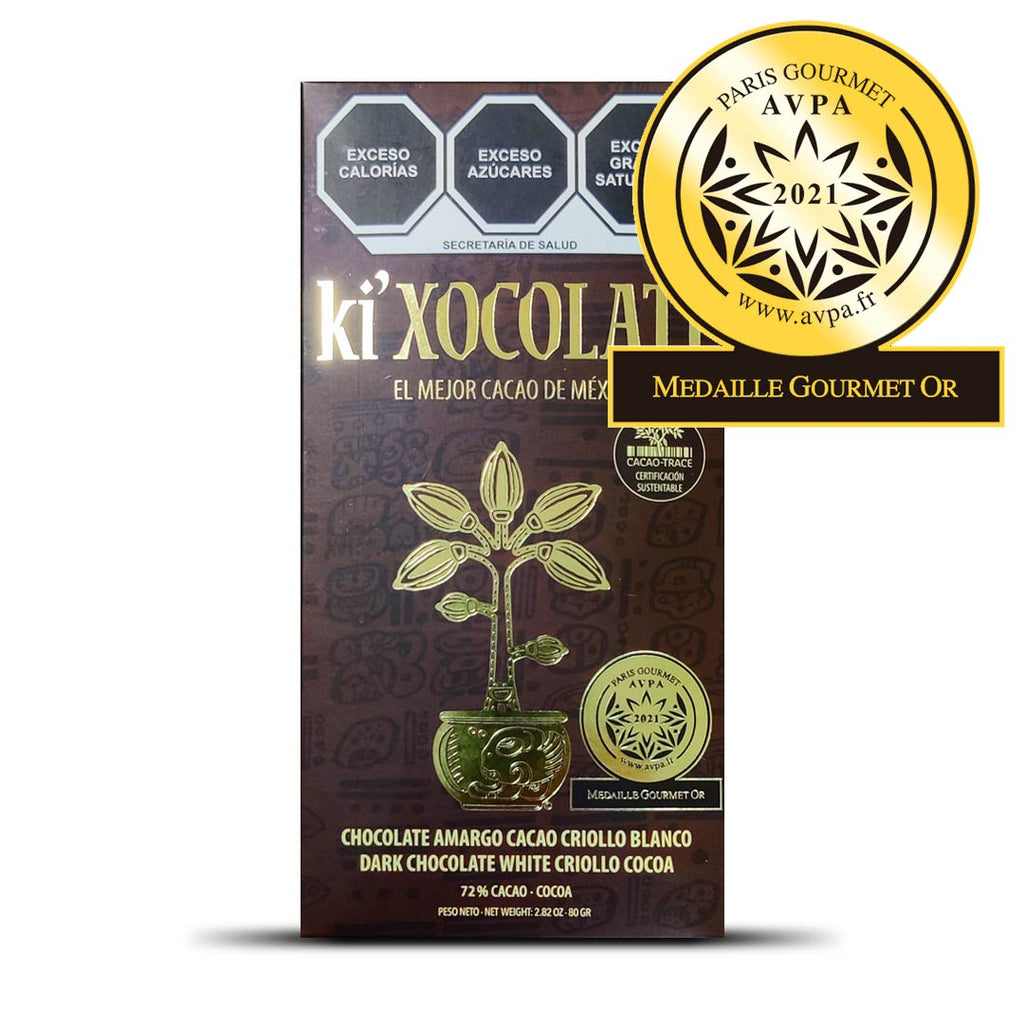 KI'XOCOLATL CHOCOLATE AMARGO CACAO CRIOLLO BLANCO