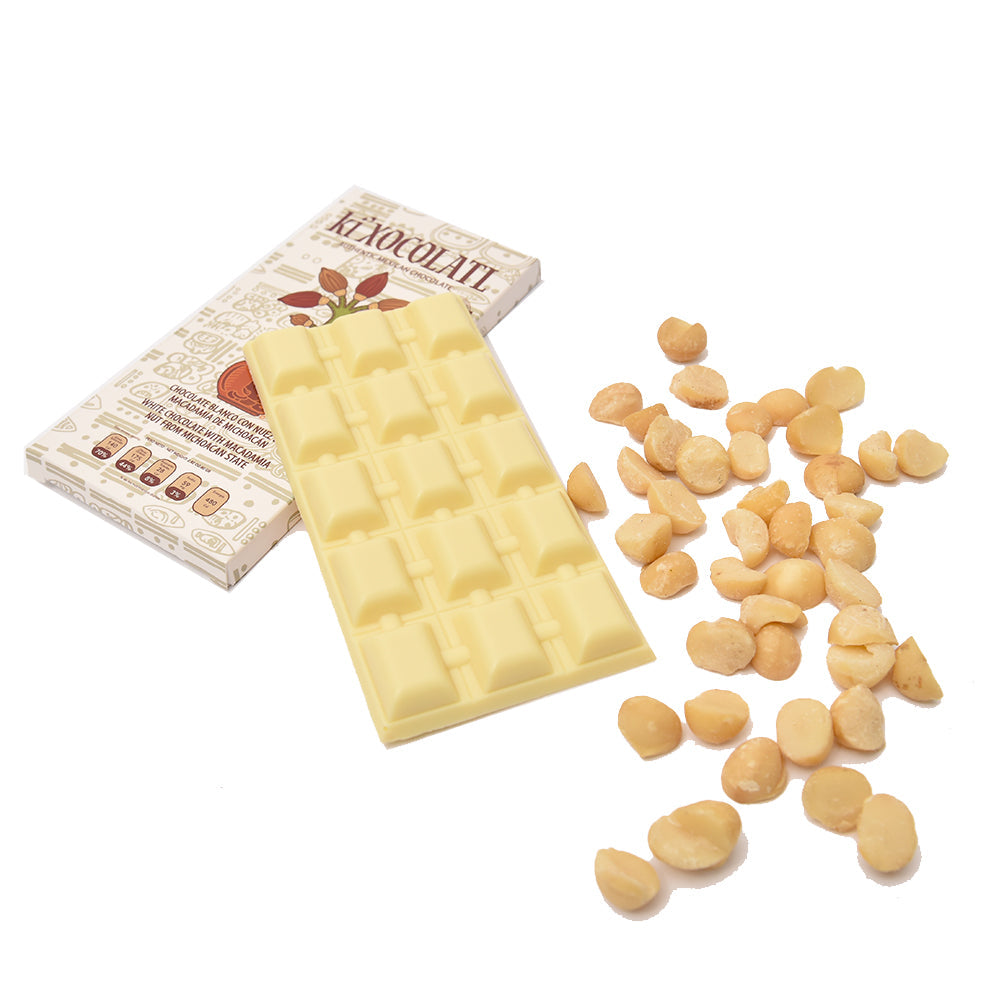 KI'XOCOLATL CHOCOLATE BLANCO CON NUEZ DE MACADAMIA DE MICHOACAN