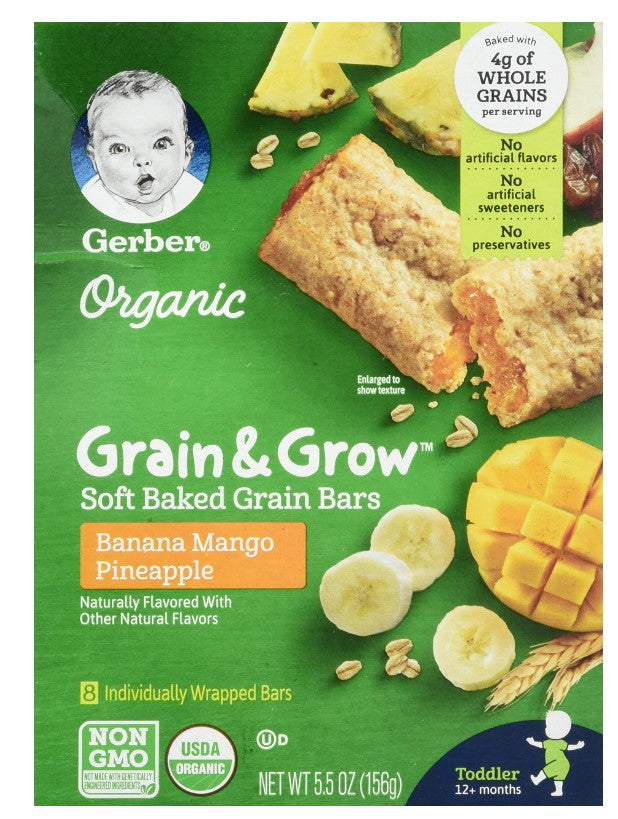 GERBER ORGANIC GRAIN & GROW SOFT BAKED GRAIN BARS BANANA MANGO PINEAPPLE