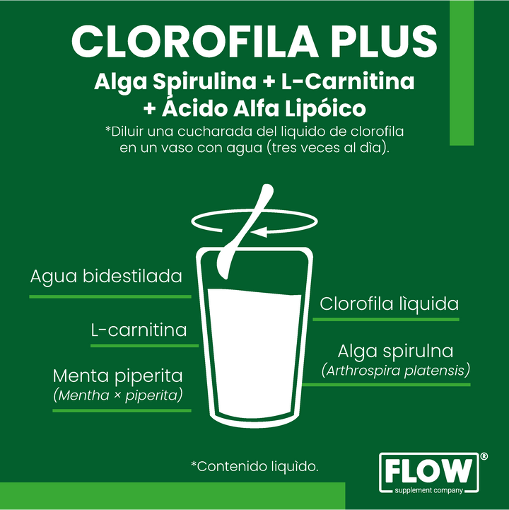 FLOW CLOROFILA PLUS CON ALGA SPIRULIN + L-CARNITINA + ACIDO ALFA LIPOICO