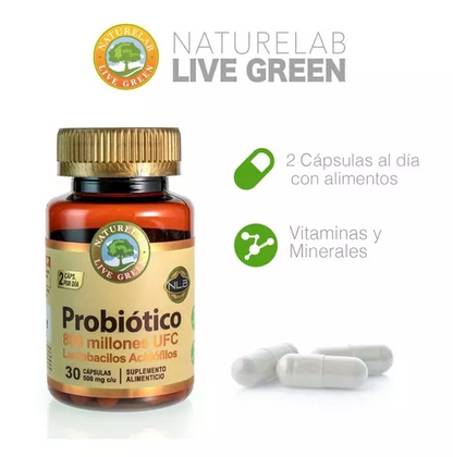 NATURELAB LIVE GREEN CAPSULAS  PROBIOTICO 800 MILLONES UFC