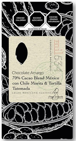 mil534 CHOCOLATE AMARGO 70% CACAO CON CHILE MORITA Y TORTILLA TATEMADA