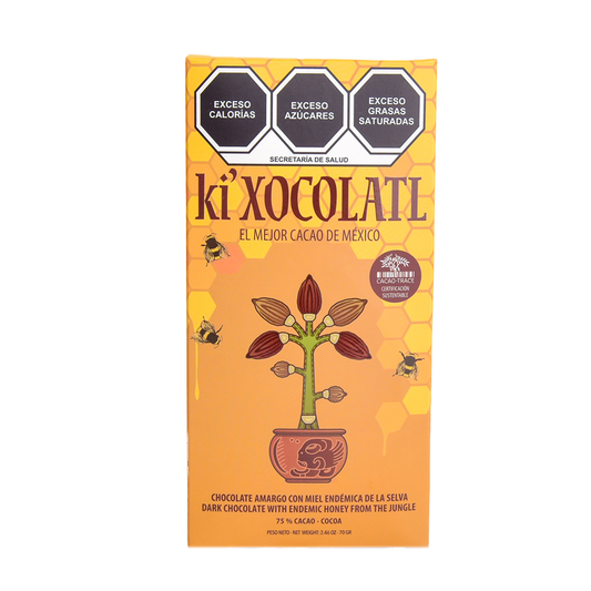 KI'XOCOLATL CHOCOLATE AMARGO CON MIEL ENDEMICA DE LA SELVA