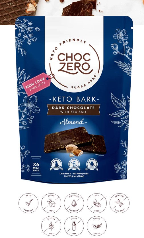 CHOC ZERO KETO BARK DARK CHOCOLATE WHIT SEA SALT ALMOND