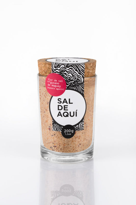 SAL DE AQUI FLOR DE SAL ARTESANAL CON GUSANO DE MAGUEY