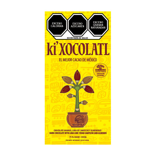 KI'XOCOLATL CHOCOLATE AMARGO, LIMA DE CAMPECHE Y ALMENDRAS